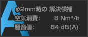 A: φ2mm時の解決候補 空気消費: 8Nm³/h, 騒音値: 84dB(A)